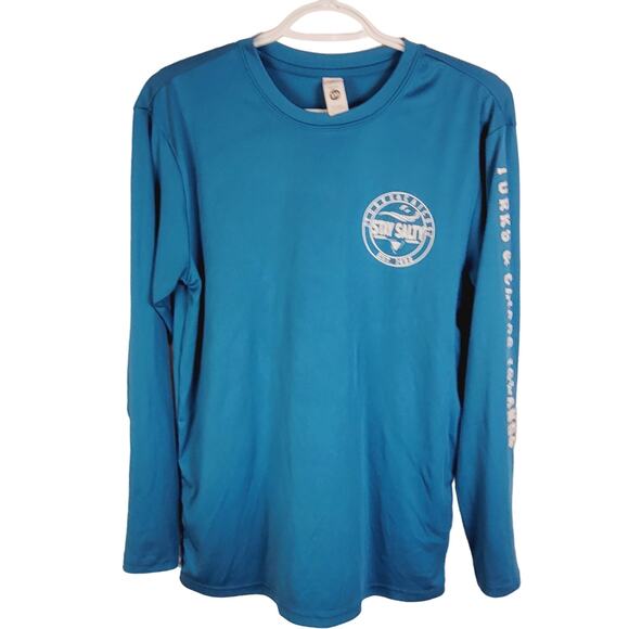 Baw men's Turks and Caicos long sleeve blue graphic surf shirt size small - Picture 2 of 5